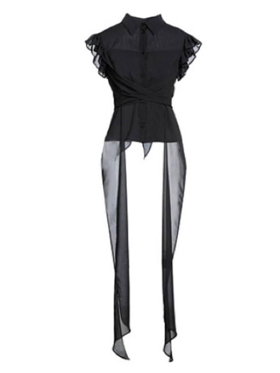MSGM Tops - MSGM Black Ruffle Sleeve Button-Front Blouse